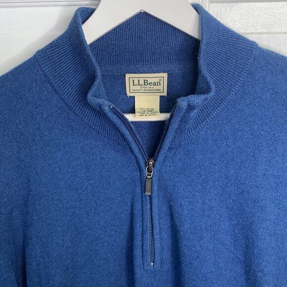 L.L. Bean Men’s Blue Cotton/Cashmere Sweater, Quarter-Zip M-047 Sz XL - Picture 2 of 7